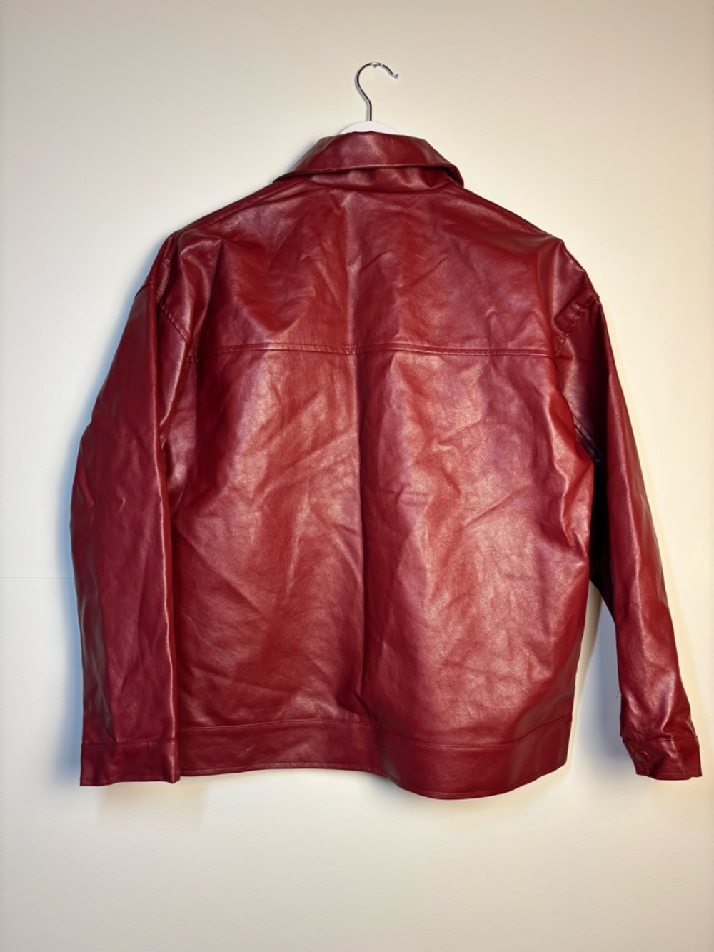 Princess Polly Callie Burgundy Faux Leather Bomber Jacket, size 6 - Picture 8 of 12